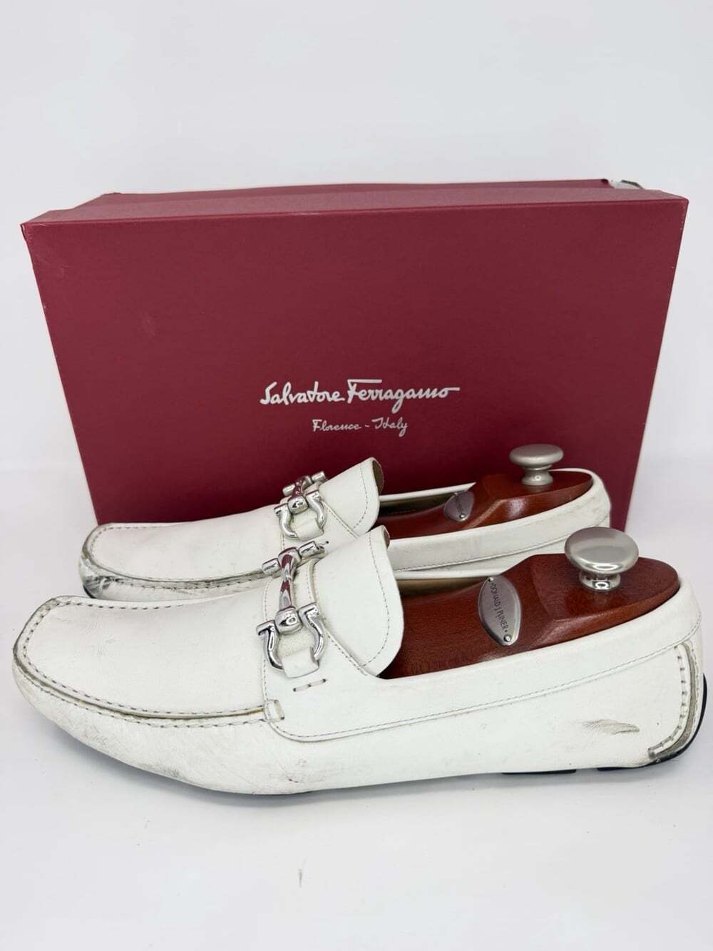 Salvatore Ferragamo Gancini Driving Loafers Men’s 9 D White Leather Made Italy - Picture 3 of 10